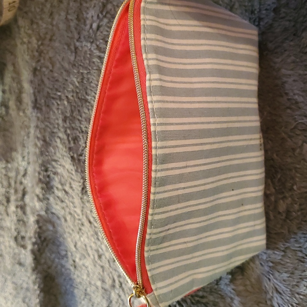 Blue and white cosmetic bag